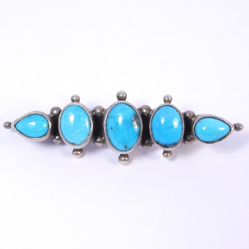 SOUTHWEST STERLING SILVER TURQUOISE 5 STONE BROOCH