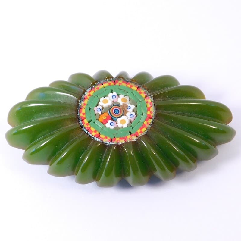 BEAUTIFUL BAKELITE FUR CLIP MOSAIC MILLEFIORI INLAY