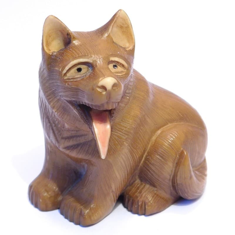 JAPANESE CARVED NETSUKE AKITA DOG ARTIST SIGNED