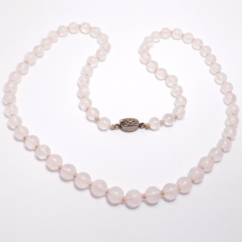 DAZZLING ROSE QUARTZ BEAD NECKLACE WITH SILVER FILIGREE CLASP