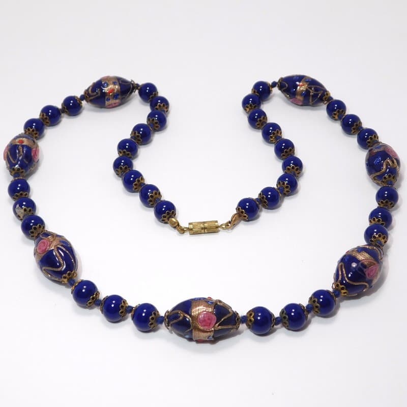 COBALT VENETIAN GLASS BEADS NECKLACE GOLDSTONE FILIGREE