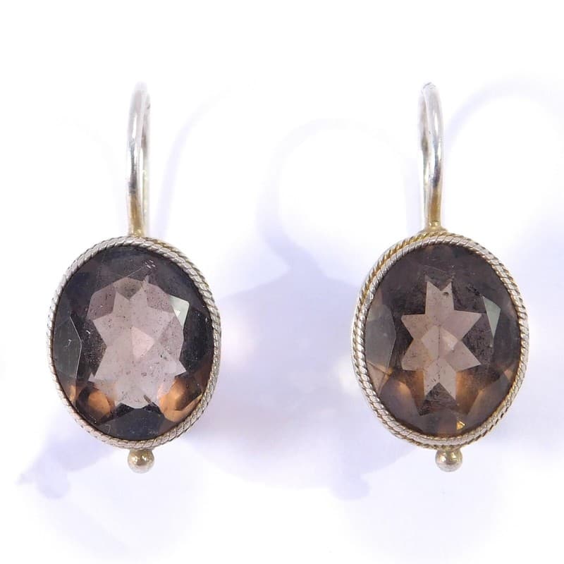 SMOKY QUARTZ STERLING SILVER GOLD GILT LEVER BACK EARRINGS