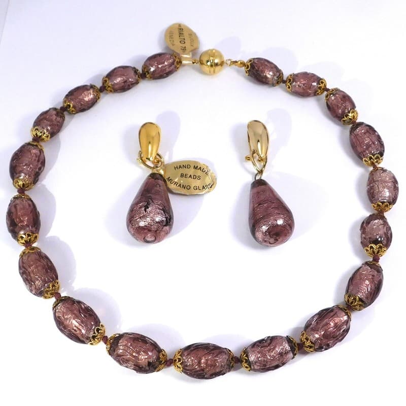 RIALTO 79 VENETIAN GLASS BEAD NECKLACE EARRINGS SET