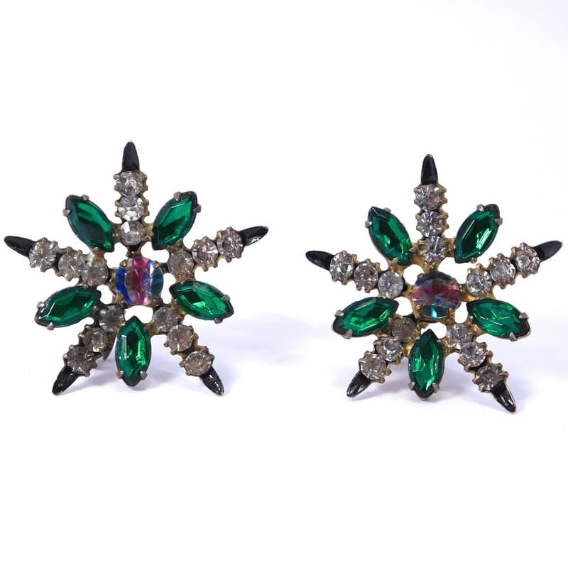 STARBURST EARRINGS STERLING SILVER SNOWFLAKE RAINBOW CRYSTAL