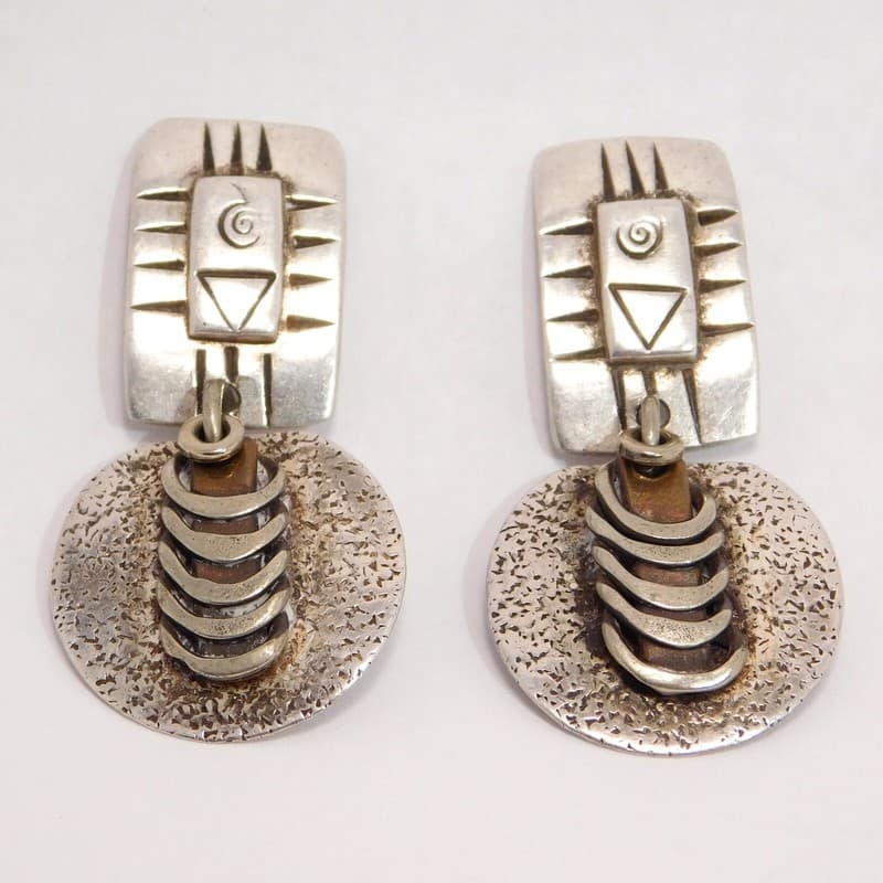 MODERNIST SYMBOLIC EARRINGS STERLING SILVER DANGLE