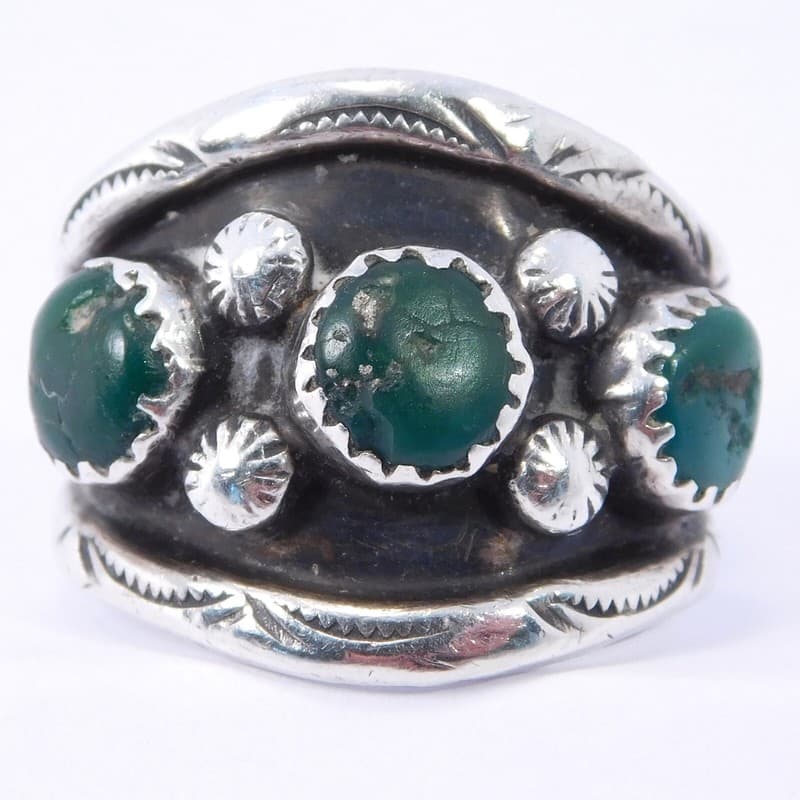 OLD SOUTHWEST STERLING SILVER 3 STONE TURQUOISE RING 6.5