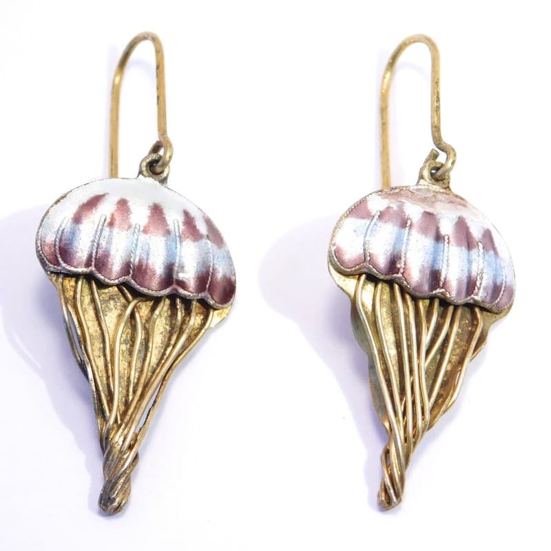 ENAMEL JELLYFISH EARRINGS STERLING SILVER VERMEIL
