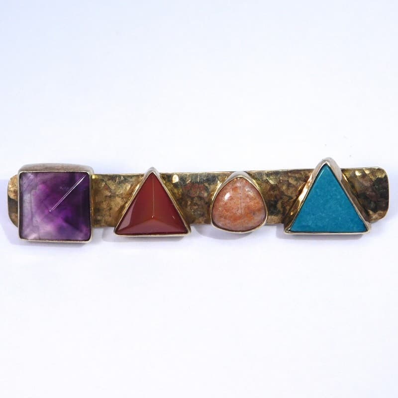 ARTISAN BROOCH STERLING GOLD GILT SACRED GEMSTONES