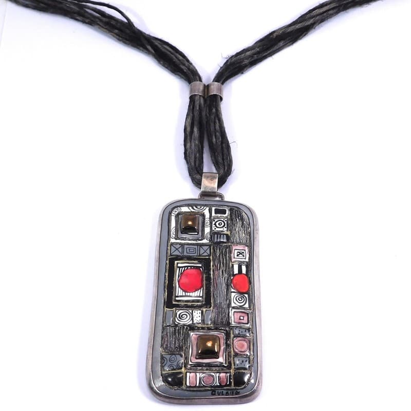 DOROTA GULBIERZ MODERNIST STERLING PORCELAIN MIXED MEDIA NECKLACE