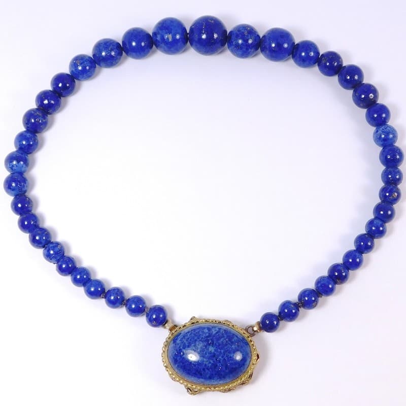 CZECH ART DECO LAPIS GLASS GRADUATED BEAD NECKLACE