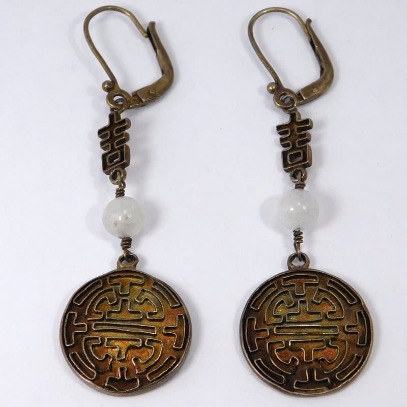 CHINESE FILIGREE SILVER GILT DROP EARRINGS ORNATE