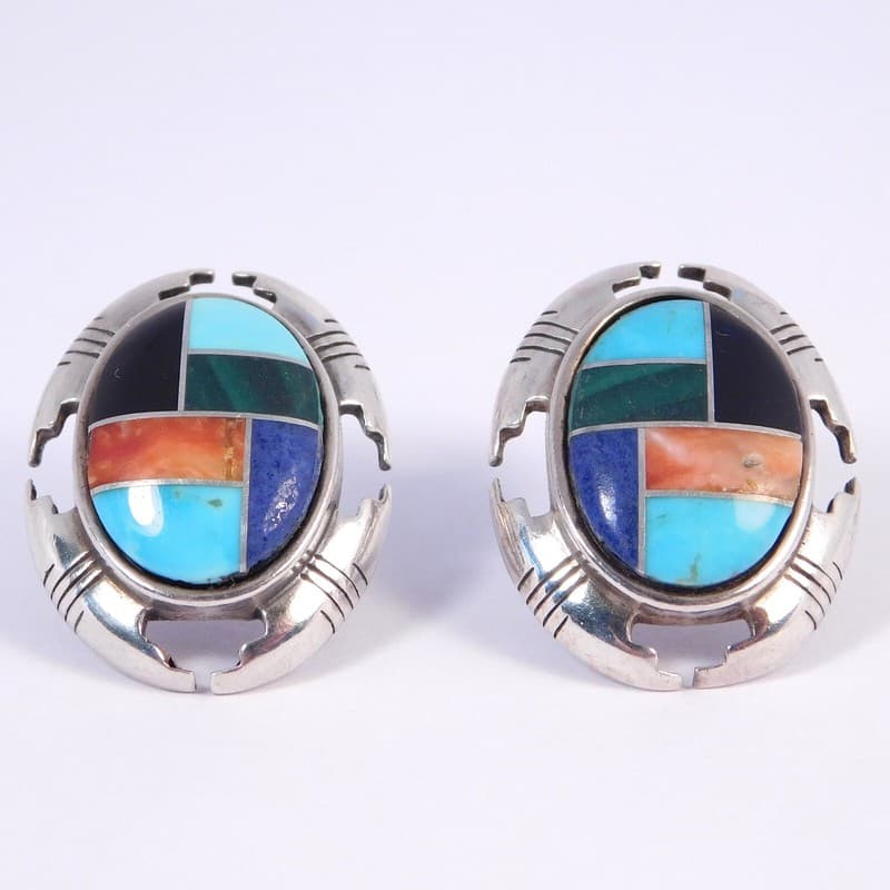 RADIANT STERLING SILVER INLAID GEMSTONE EARRINGS BY CAROLYN POLLACK