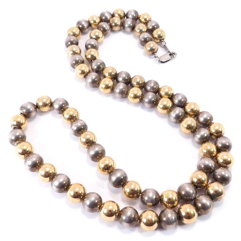STERLING SILVER &amp; GOLD ALTERNATING BEADS NECKLACE