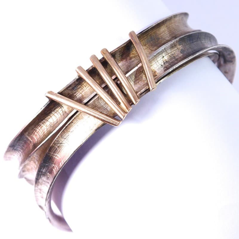 MODERNIST BANGLE BRACELET 14K STERLING SILVER SIGNED