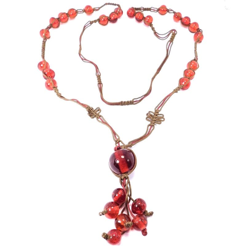 INCREDIBLE POMEGRANATE PEKING GLASS CHINESE SILK NECKLACE