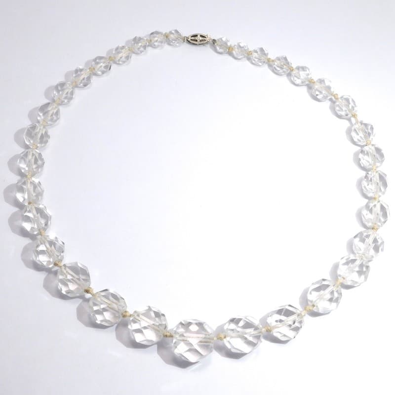 14K EDWARDIAN NECKLACE QUARTZ CLEAR ROCK CRYSTAL BEAD