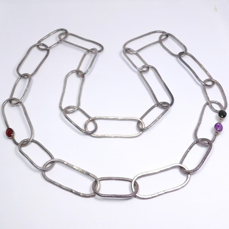 INCREDIBLE HAND HAMMERED STERLING SILVER GEMSTONE NECKLACE