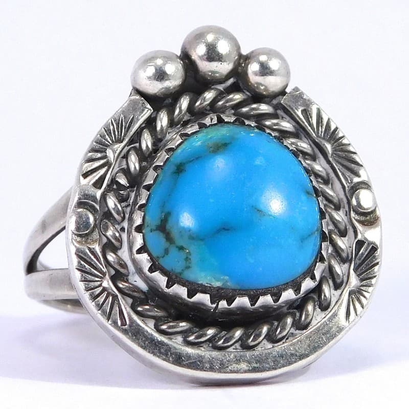 HAND STAMPED STERLING SILVER SOUTHWEST TURQUOISE RING