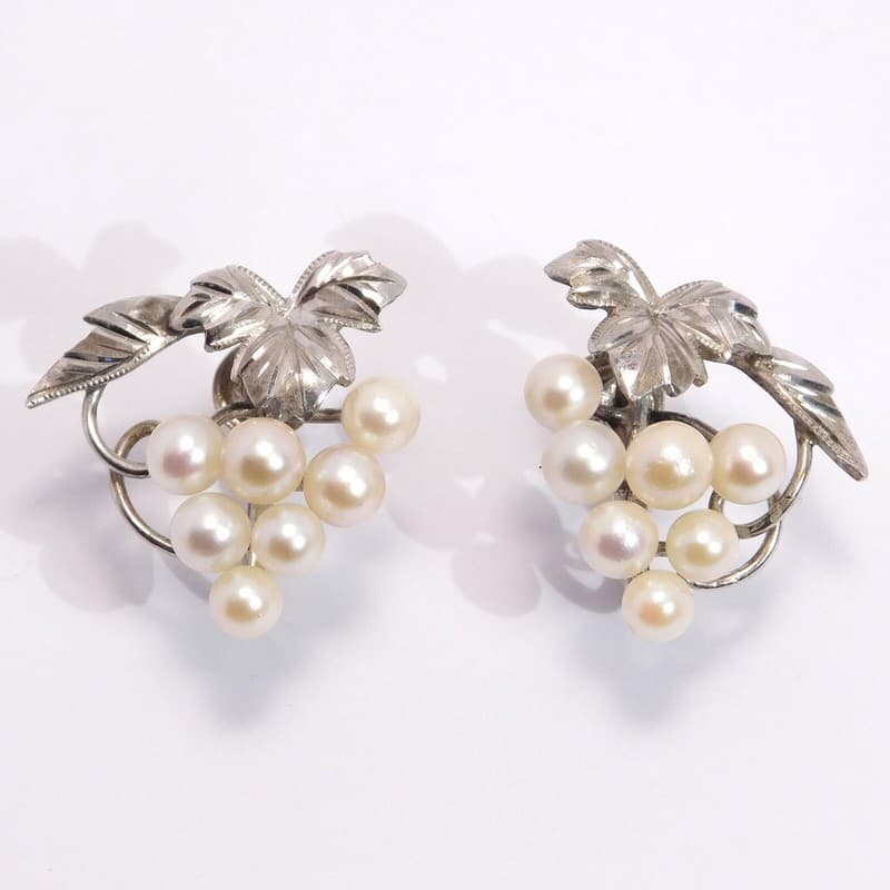 STERLING SILVER PEARL EARRINGS GRAPE CLUSTER SIGNED SCREWBACK