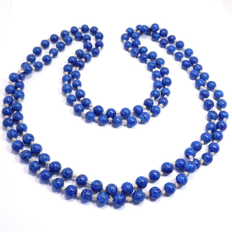 SUPER LONG LAPIS AVENTURINE GLASS BEADED NECKLACE HAND KNOTTED