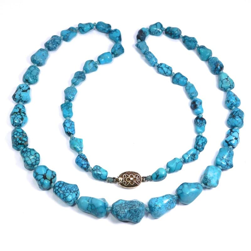 HAND KNOTTED CHINESE TURQUOISE GRADUATED BEAD NECKLACE