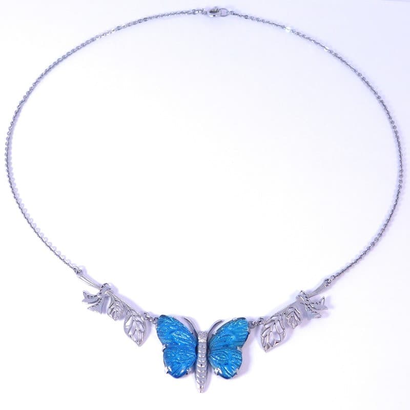 ENCHANTING GLASS BUTTERFLY NECKLACE 800 SILVER RHODIUM WOW