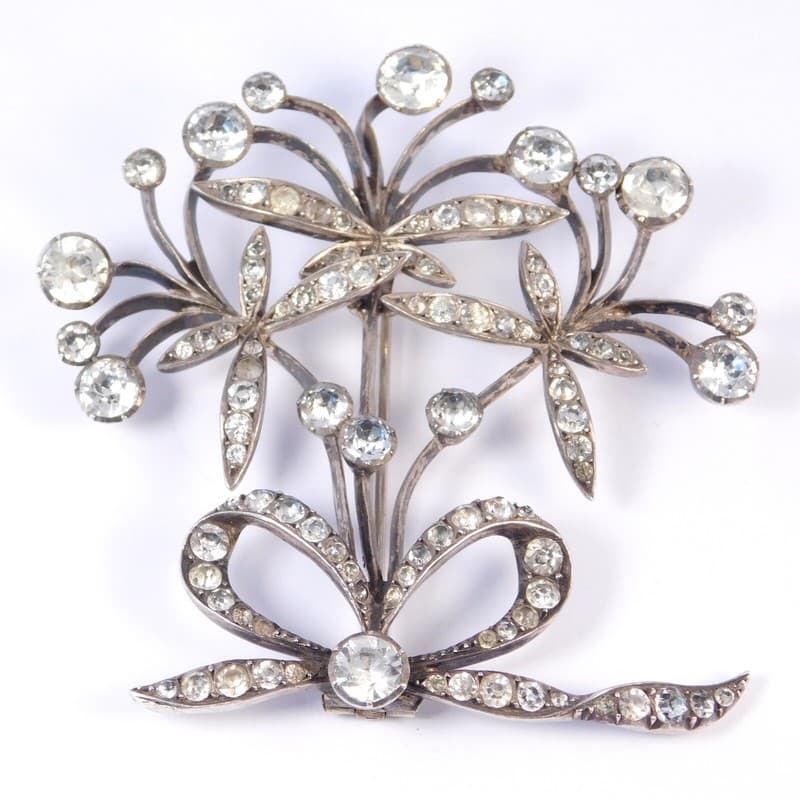 INCREDIBLE LARGE ANTIQUE STERLING SILVER PASTE BROOCH