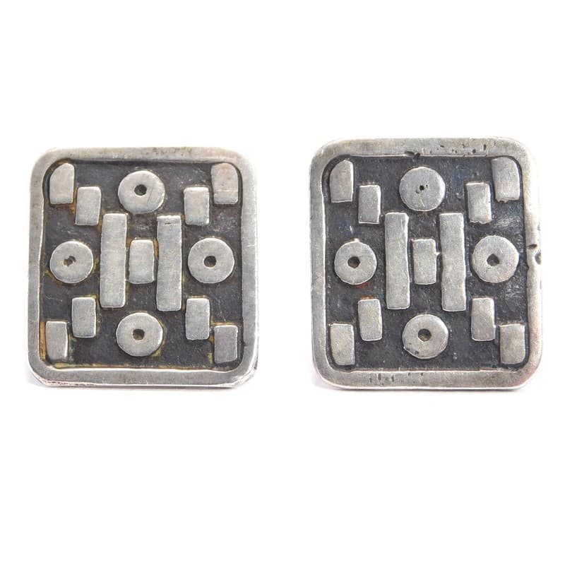 EARLY MEXICAN SILVER EARRINGS PLATERIA ARTIST SIGNED