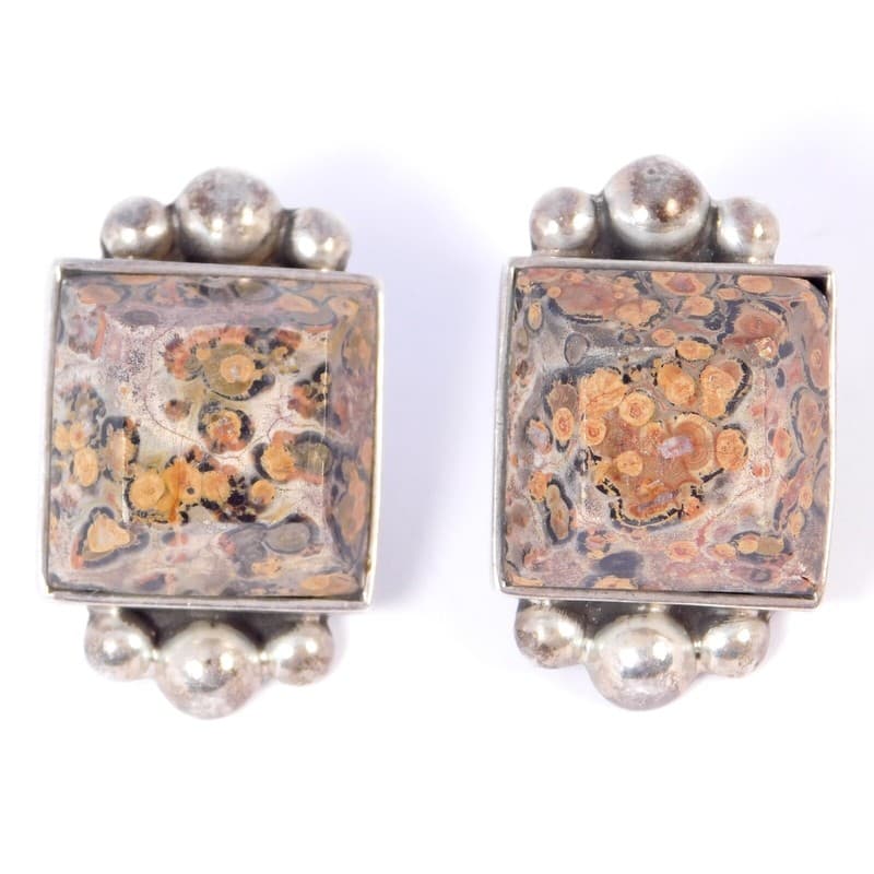 ART DECO GEOMETRIC STATEMENT EARRINGS STERLING SILVER JASPER