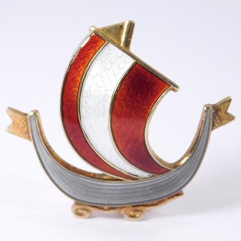 STERLING SILVER ENAMEL VIKING SHIP AKSEL HOLMSEN