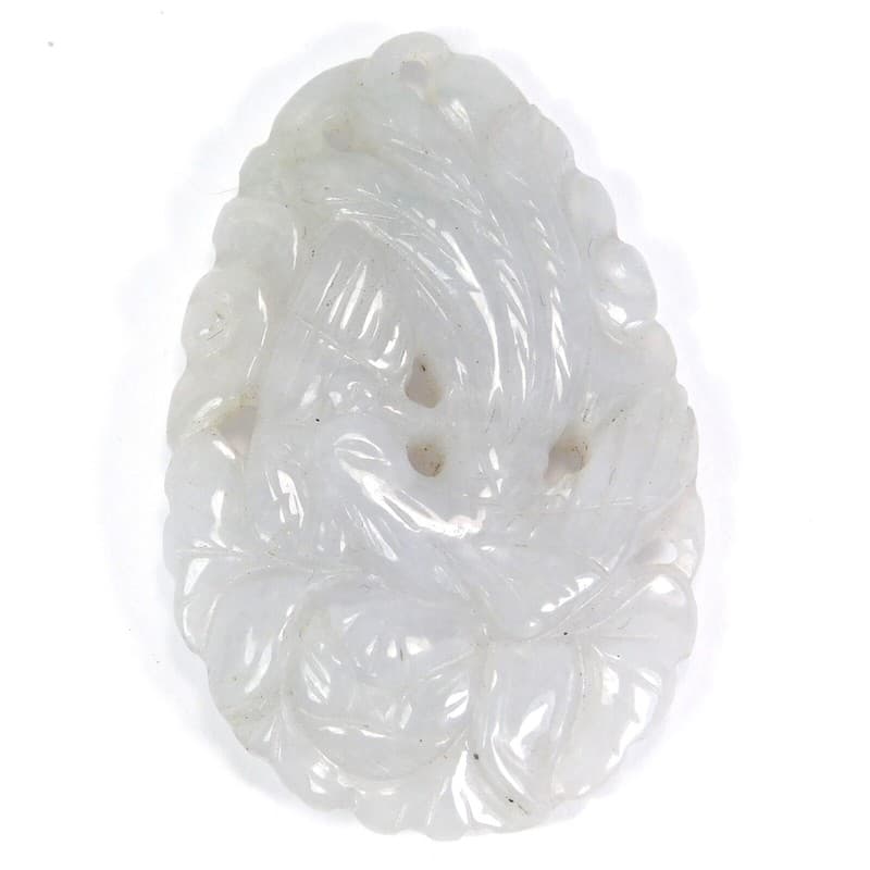 FINE CARVED JADEITE PEACOCK PENDANT