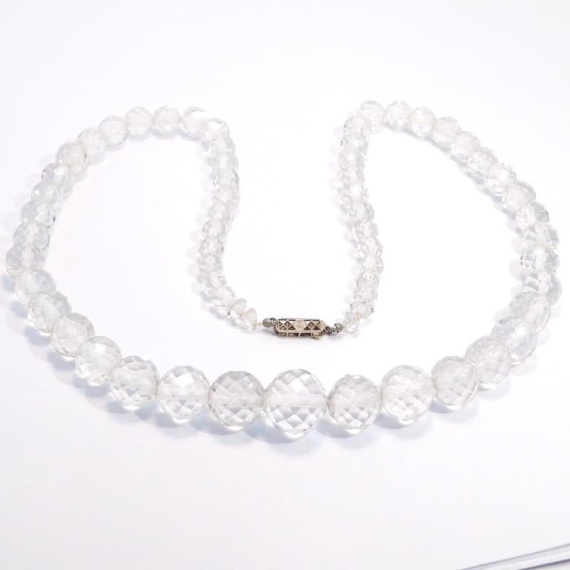 ART DECO NECKLACE FACETED QUARTZ CRYSTAL 14K WHITE GOLD CLASP