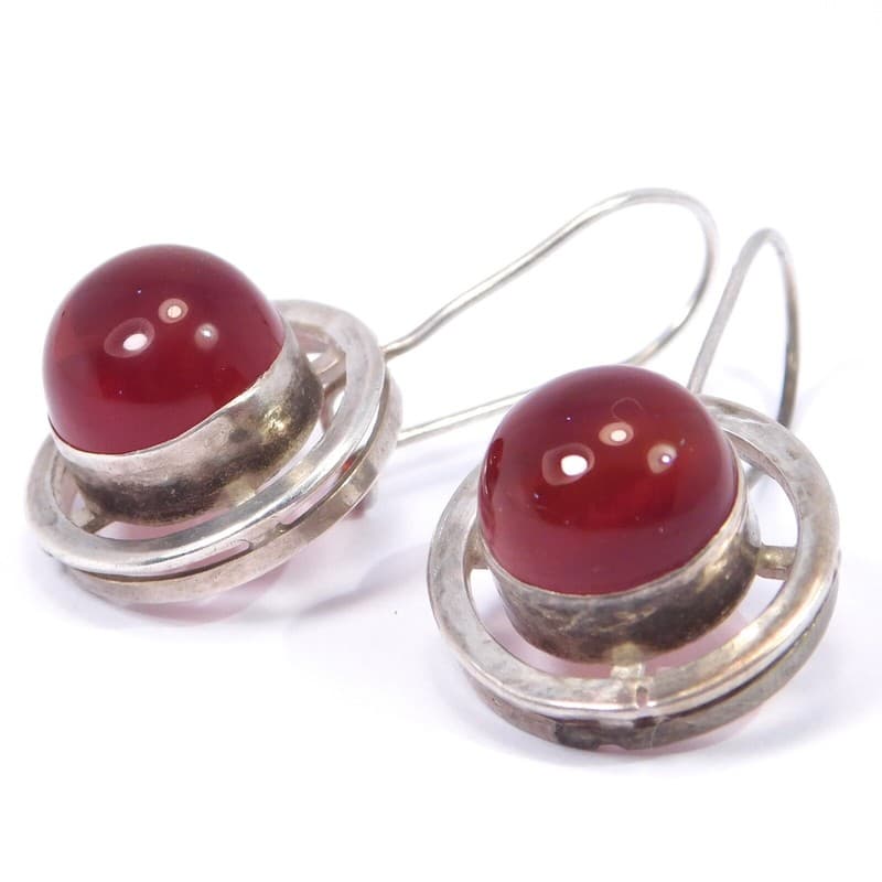 RETRO EARRINGS STERLING SILVER CARNELIAN CABOCHON