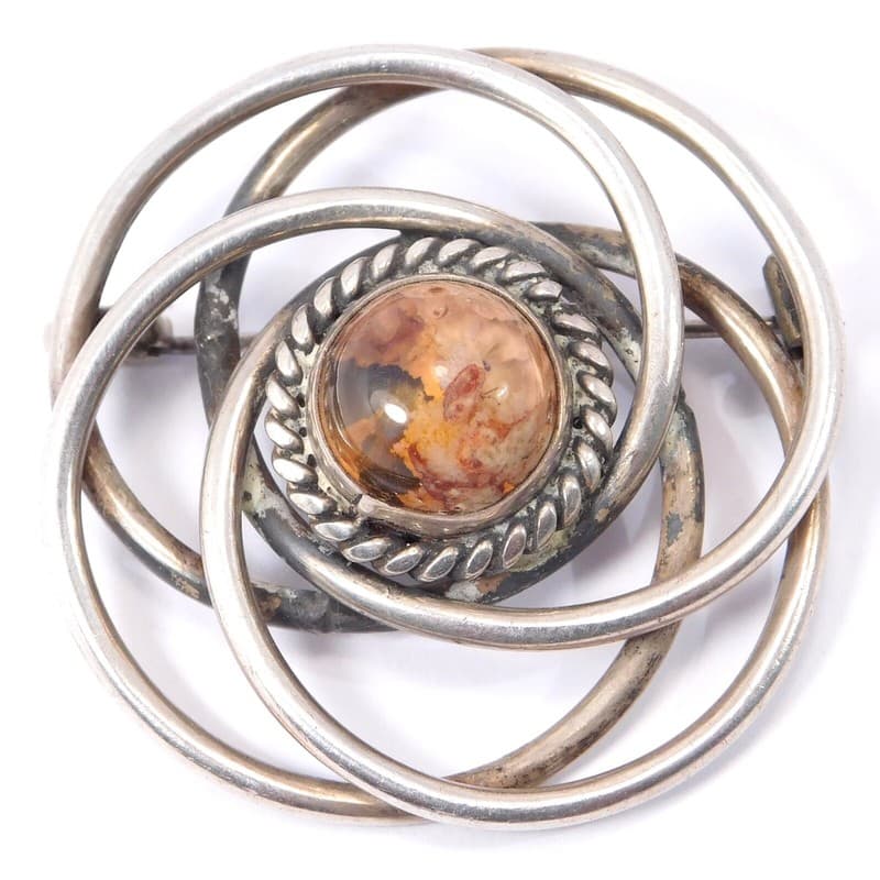 CARMEN BECKMANN STERLING SILVER MEXICAN JELLY OPAL BROOCH