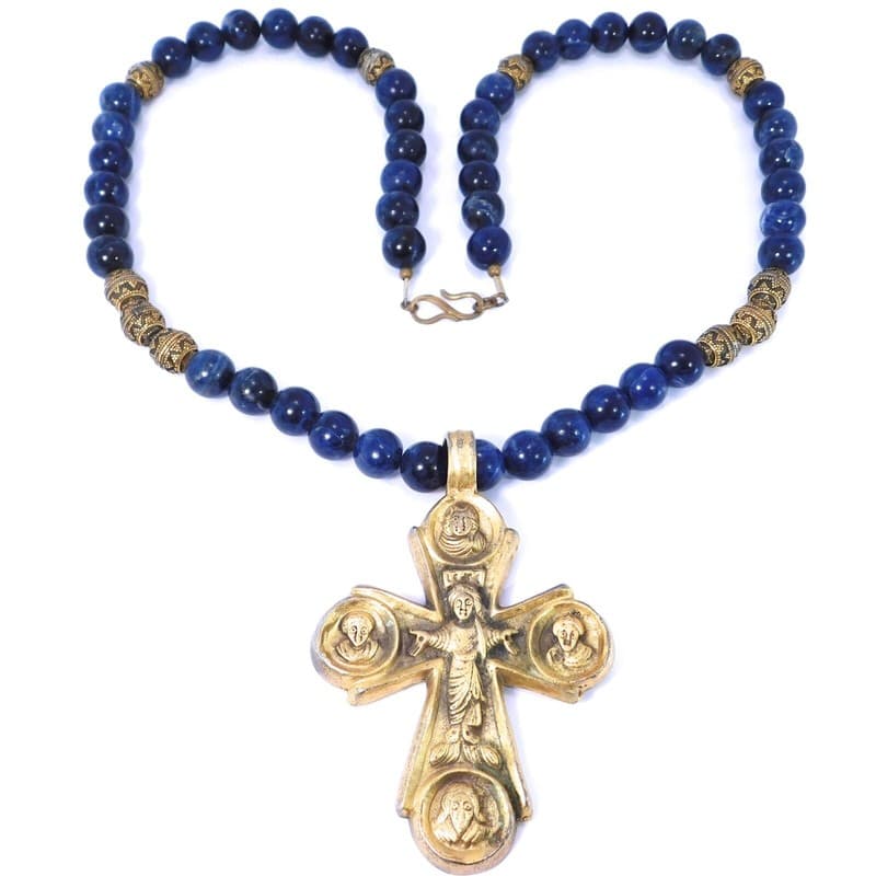 SWEET ALVA MUSEUM NECKLACE LAPIS BEADS PECTORALE PENDANT