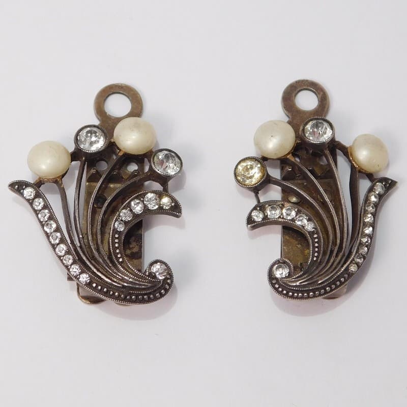 ART DECO PASTE 835 SILVER FUR CLIP SHOE CLIPS EUROPEAN DAZZLING
