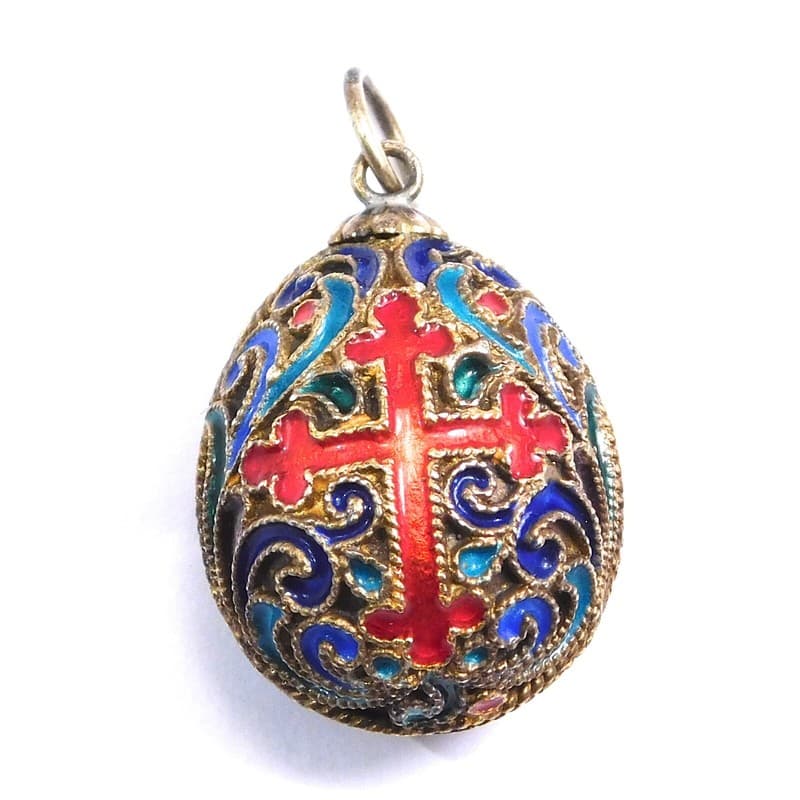 FINE SILVER GILT ENAMEL EGG CHARM PENDANT BYZANTINE