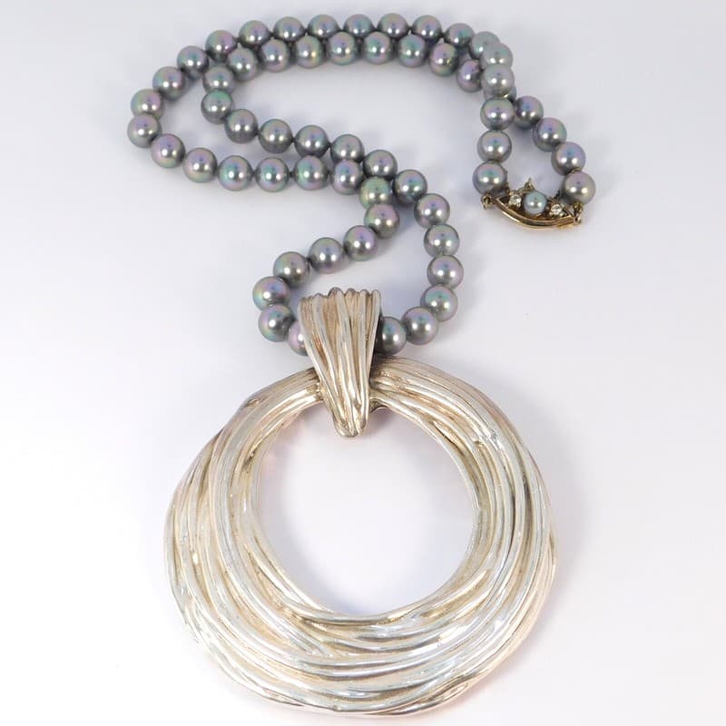 BOLD STERLING SILVER PENDANT NECKLACE GREY PEARLS ISRAEL PZ