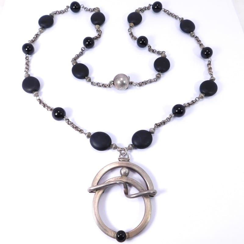 HANDMADE NECKLACE STERLING SILVER ONYX FRENCH JET