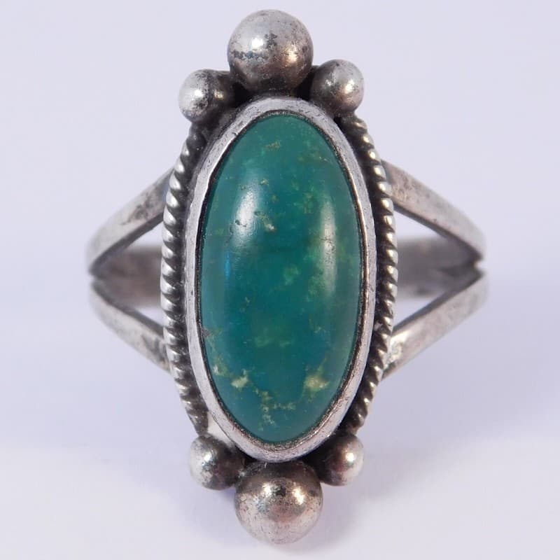 SIGNED SOUTHWEST STERLING SILVER RING WITH GREEN TURQUOISE SZ 5