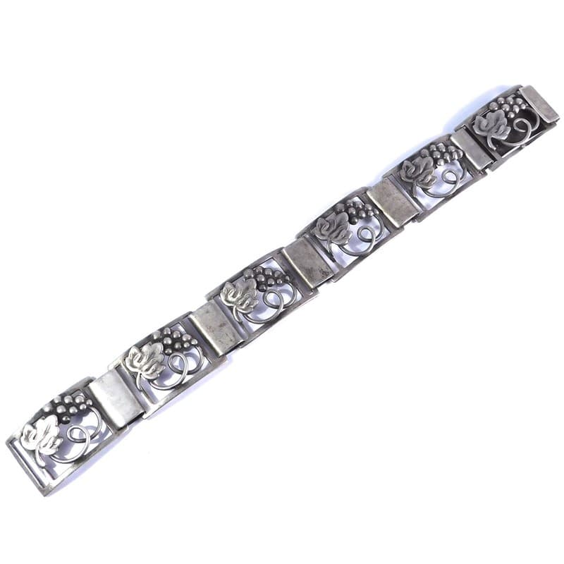 STERLING DENMARK VINTAGE BRACELET GRAPES &amp; LEAF