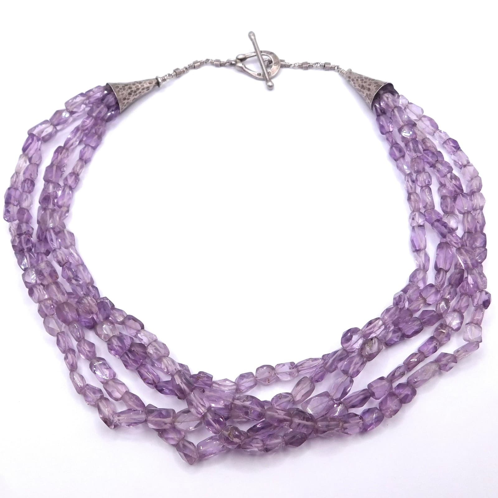 EXQUISITE AMETHYST MULTI-STRAND STERLING SILVER NECKLACE