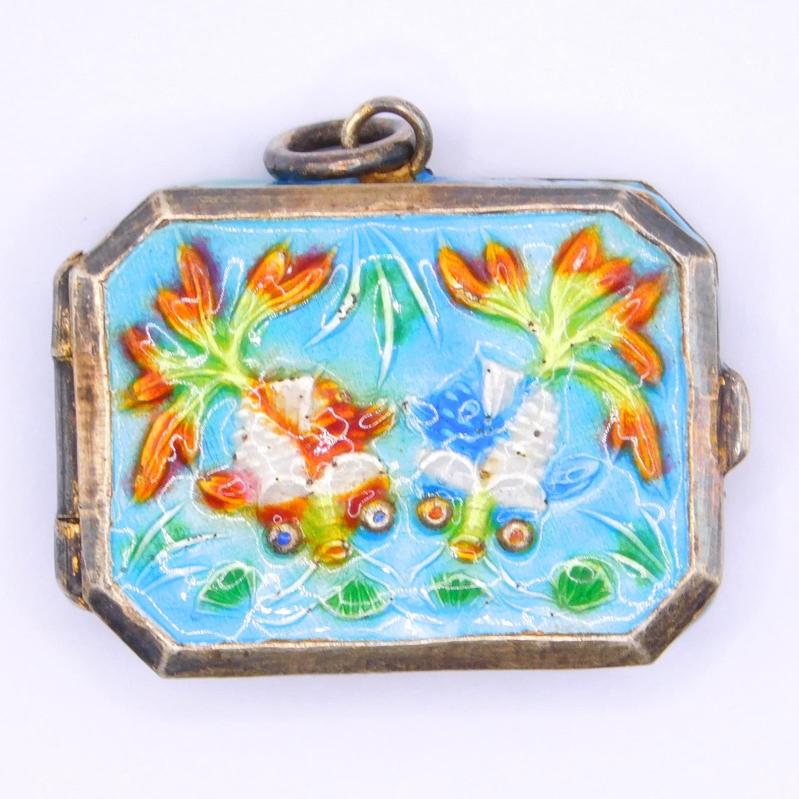 VINTAGE CHINESE CLOISONNÉ ENAMEL KOI FISH GOLDFISH LOCKET PENDANT