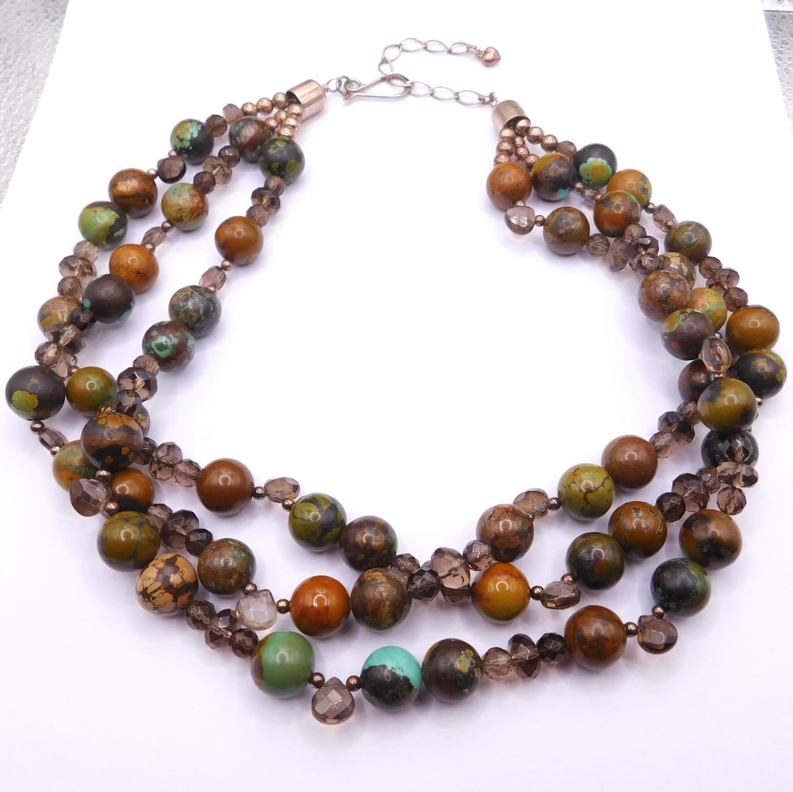 SIGNED JAY KING DESERT ROSE TRADING TURQUOISE & SMOKY QUARTZ NECKLACE
