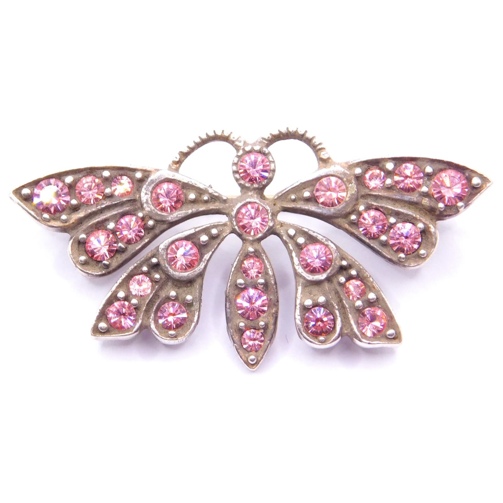 ELEGANT STERLING & PINK STONE ART DECO BUTTERFLY BROOCH