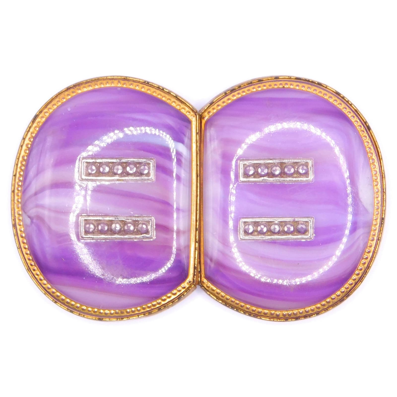 CZECH PURPLE AGATE GLASS & CRYSTAL BELT BUCKLE ART DECO STYLE