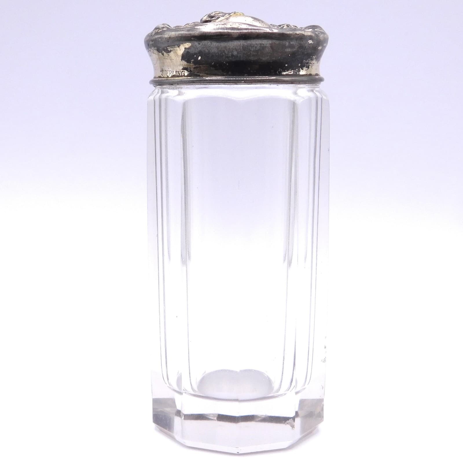 ELEGANT ART NOUVEAU STERLING SILVER & CRYSTAL POWDER JAR