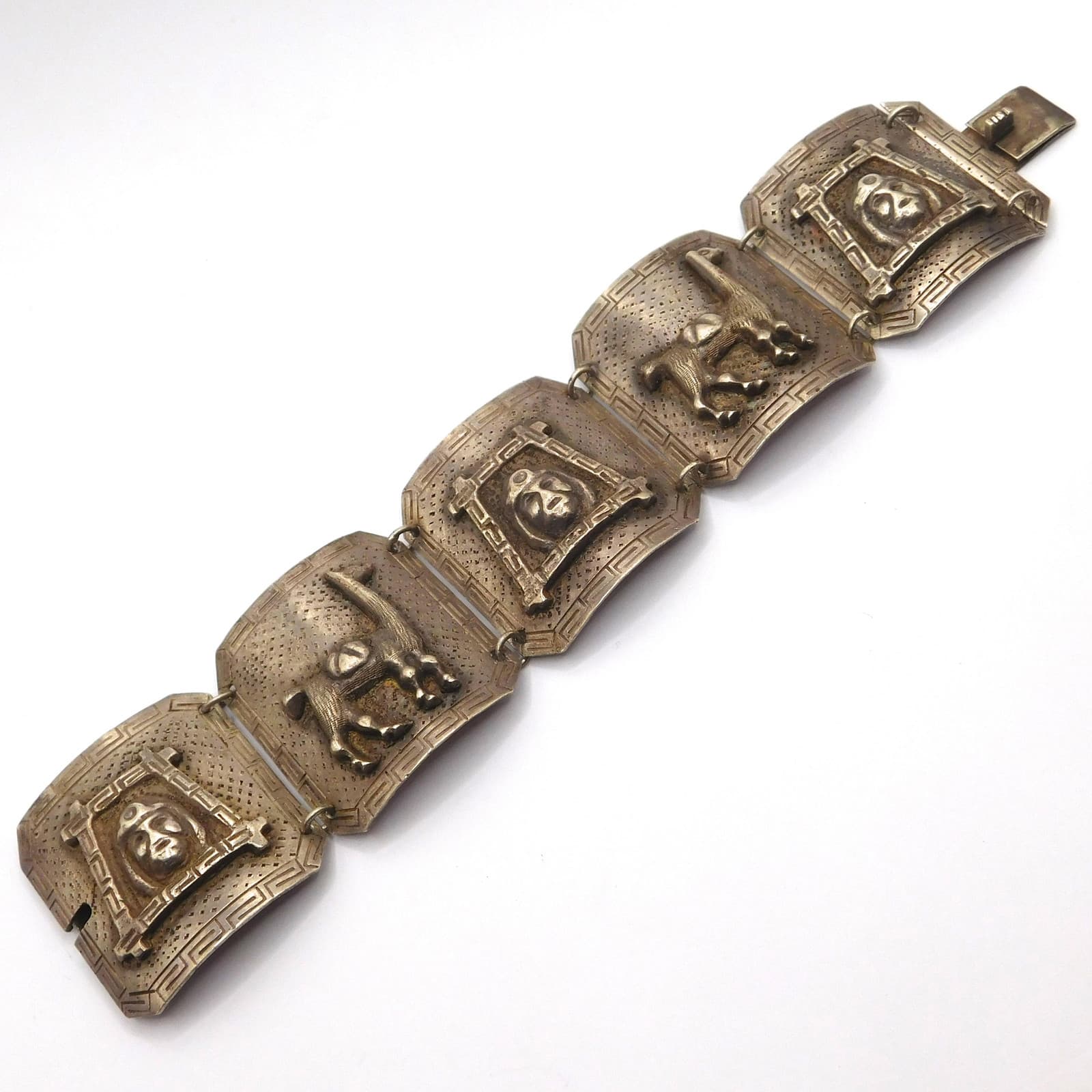 STRIKING 900 SILVER ORNATE PANEL BRACELET AZTEC / INCA