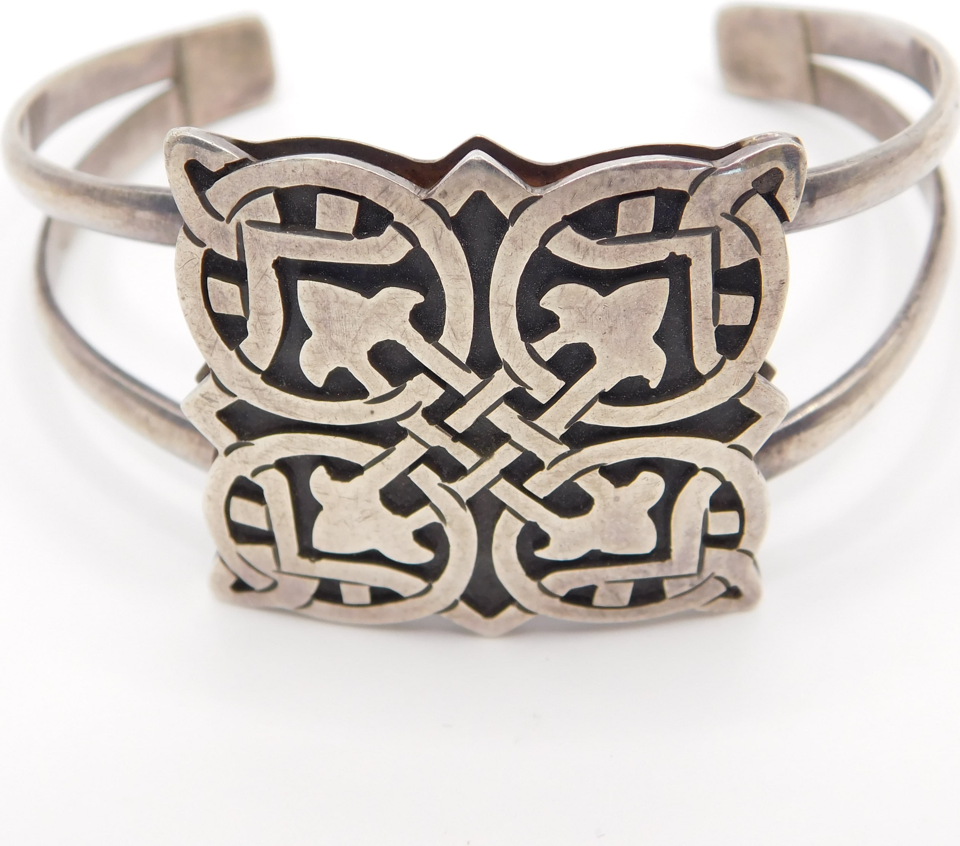 ORNATE CELTIC KNOT STERLING SILVER CUFF BRACELET - MEXICO 925