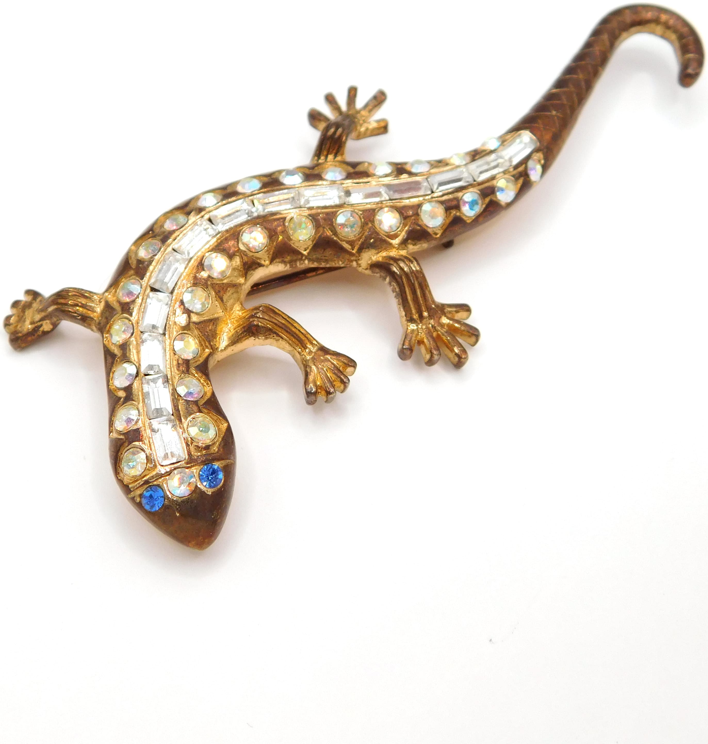 EISENBERG ICE VINTAGE RHINESTONE GECKO LIZARD FIGURAL BROOCH PIN